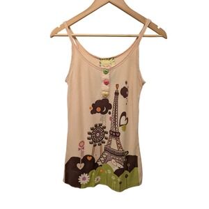 Crafty‎ Couture Paris Eiffel Tower Waffle Knit Tank Top Y2K Indie Sleaze Whimsy
